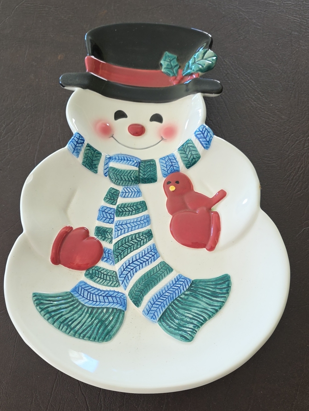Holiday Snowman Serving Plate - White and Red